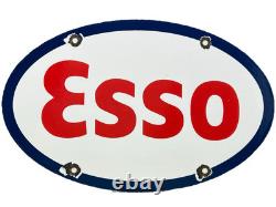 Vintage Esso Gasoline Porcelain Sign Gas Station Pump Plate Motor Oil Service