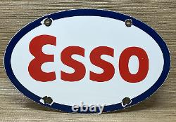 Vintage Esso Gasoline Porcelain Sign Gas Station Pump Plate Motor Oil Service
