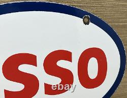 Vintage Esso Gasoline Porcelain Sign Gas Station Pump Plate Motor Oil Service
