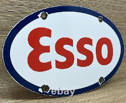 Vintage Esso Gasoline Porcelain Sign Gas Station Pump Plate Motor Oil Service