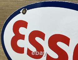 Vintage Esso Gasoline Porcelain Sign Gas Station Pump Plate Motor Oil Service