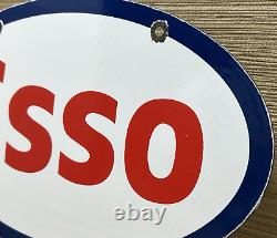 Vintage Esso Gasoline Porcelain Sign Gas Station Pump Plate Motor Oil Service