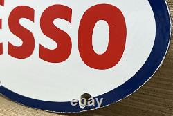 Vintage Esso Gasoline Porcelain Sign Gas Station Pump Plate Motor Oil Service