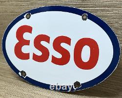 Vintage Esso Gasoline Porcelain Sign Gas Station Pump Plate Motor Oil Service