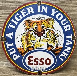 Vintage Esso Gasoline Porcelain Sign Put A Tiger In Your Tank Gas Oil Pump Plate