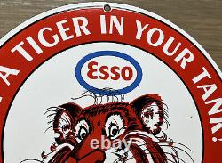 Vintage Esso Gasoline Porcelain Sign Put A Tiger In Your Tank Gas Oil Pump Plate