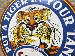 Vintage Esso Gasoline Porcelain Sign Put A Tiger In Your Tank Gas Oil Pump Plate