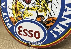 Vintage Esso Gasoline Porcelain Sign Put A Tiger In Your Tank Gas Oil Pump Plate