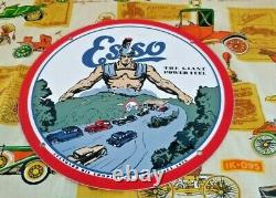 Vintage Esso Gasoline Porcelain Standard Oil Co Gas Service Station Pump Ad Sign