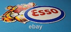 Vintage Esso Gasoline Porcelain Tiger Auto Gas Service Station Pump Door Sign