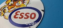 Vintage Esso Gasoline Porcelain Tiger Motor Oil Service Station Pump Plate Sign