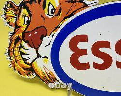Vintage Esso Gasoline Porcelain Tiger Sign Gas Station Pump Plate Humble Oil