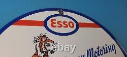 Vintage Esso Gasoline Porcelain Us Route 66 Gas Tiger Service Station Pump Sign