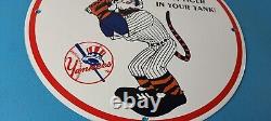 Vintage Esso Gasoline Sign Advertising Gas Pump Yankee Baseball Porcelain Sign