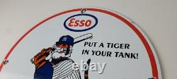 Vintage Esso Gasoline Sign Advertising Gas Pump Yankee Baseball Porcelain Sign