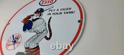 Vintage Esso Gasoline Sign Advertising Gas Pump Yankee Baseball Porcelain Sign