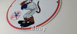 Vintage Esso Gasoline Sign Advertising Gas Pump Yankee Baseball Porcelain Sign