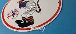 Vintage Esso Gasoline Sign Advertising Gas Pump Yankee Baseball Porcelain Sign
