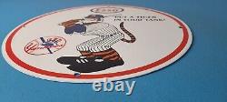 Vintage Esso Gasoline Sign Advertising Gas Pump Yankee Baseball Porcelain Sign