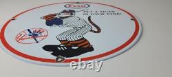 Vintage Esso Gasoline Sign Advertising Gas Pump Yankee Baseball Porcelain Sign
