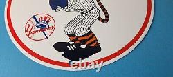 Vintage Esso Gasoline Sign Advertising Gas Pump Yankee Baseball Porcelain Sign