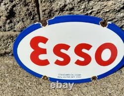 Vintage Esso Gasoline Sign Tiger Gas Service Station Auto Porcelain Sign