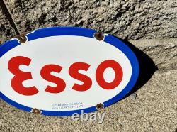 Vintage Esso Gasoline Sign Tiger Gas Service Station Auto Porcelain Sign