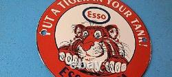 Vintage Esso Gasoline Sign Tiger Gas Service Station Auto Tank Porcelain Sign