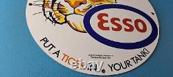 Vintage Esso Gasoline Sign Tiger Gas Service Station Auto Tank Porcelain Sign