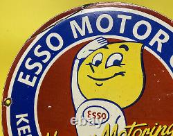 Vintage Esso Happy Motoring! Porcelain Sign Gas Station Pump Plate Motor Oil