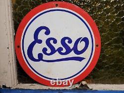 Vintage Esso Porcelain Sign Car Motor Oil Gas Station Service Pump Plate Lube