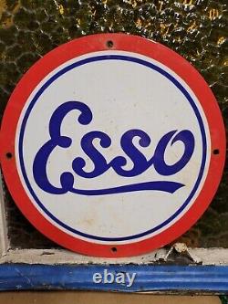 Vintage Esso Porcelain Sign Car Motor Oil Gas Station Service Pump Plate Lube