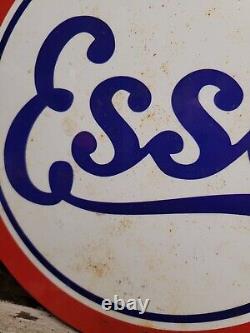 Vintage Esso Porcelain Sign Car Motor Oil Gas Station Service Pump Plate Lube