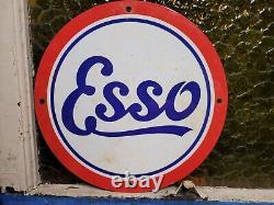 Vintage Esso Porcelain Sign Car Motor Oil Gas Station Service Pump Plate Lube