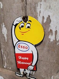 Vintage Esso Sign Motor Oil Boy Plaque Old Happy Motoring Service Porcelain Sign
