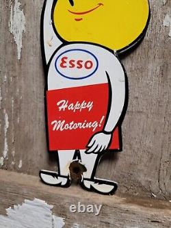 Vintage Esso Sign Motor Oil Boy Plaque Old Happy Motoring Service Porcelain Sign