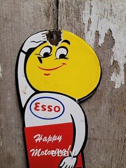 Vintage Esso Sign Motor Oil Boy Plaque Old Happy Motoring Service Porcelain Sign