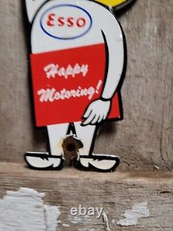 Vintage Esso Sign Motor Oil Boy Plaque Old Happy Motoring Service Porcelain Sign