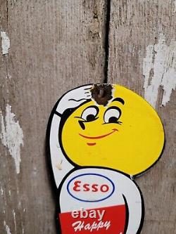 Vintage Esso Sign Motor Oil Boy Plaque Old Happy Motoring Service Porcelain Sign