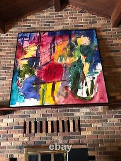 Vintage Extra Large Oil on Canvas Framed Abstract Painting Local Artist Michigan