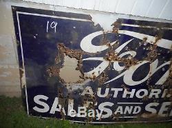 Vintage FORD SALES AND SERVICE Auto Car Gas Oil PORCELAIN ADVERTISING SIGN