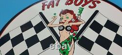 Vintage Fat Boys Speed Shop Metal Gas Oil Checkered Flag Service Racing Sign