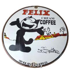 Vintage Felix Coffee Sign Cream Coffee Advertising Gas Oil Pump Sign