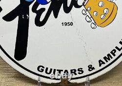 Vintage Fender Guitars Porcelain Stratocaster Sign Sales Service Gas Oil Amp