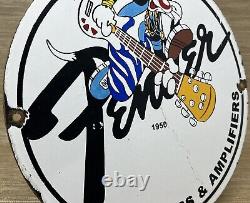 Vintage Fender Guitars Porcelain Stratocaster Sign Sales Service Gas Oil Amp