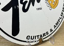 Vintage Fender Guitars Porcelain Stratocaster Sign Sales Service Gas Oil Amp