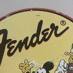 Vintage Fender Porcelain Sign Gas Oil Guitar Music Instruments Band Pump Plate