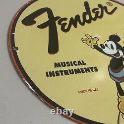 Vintage Fender Porcelain Sign Gas Oil Guitar Music Instruments Band Pump Plate