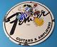 Vintage Fender Sign Guitars Amplifiers Music Porcelain Gas Station Sign