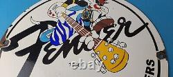 Vintage Fender Sign Guitars Amplifiers Music Porcelain Gas Station Sign